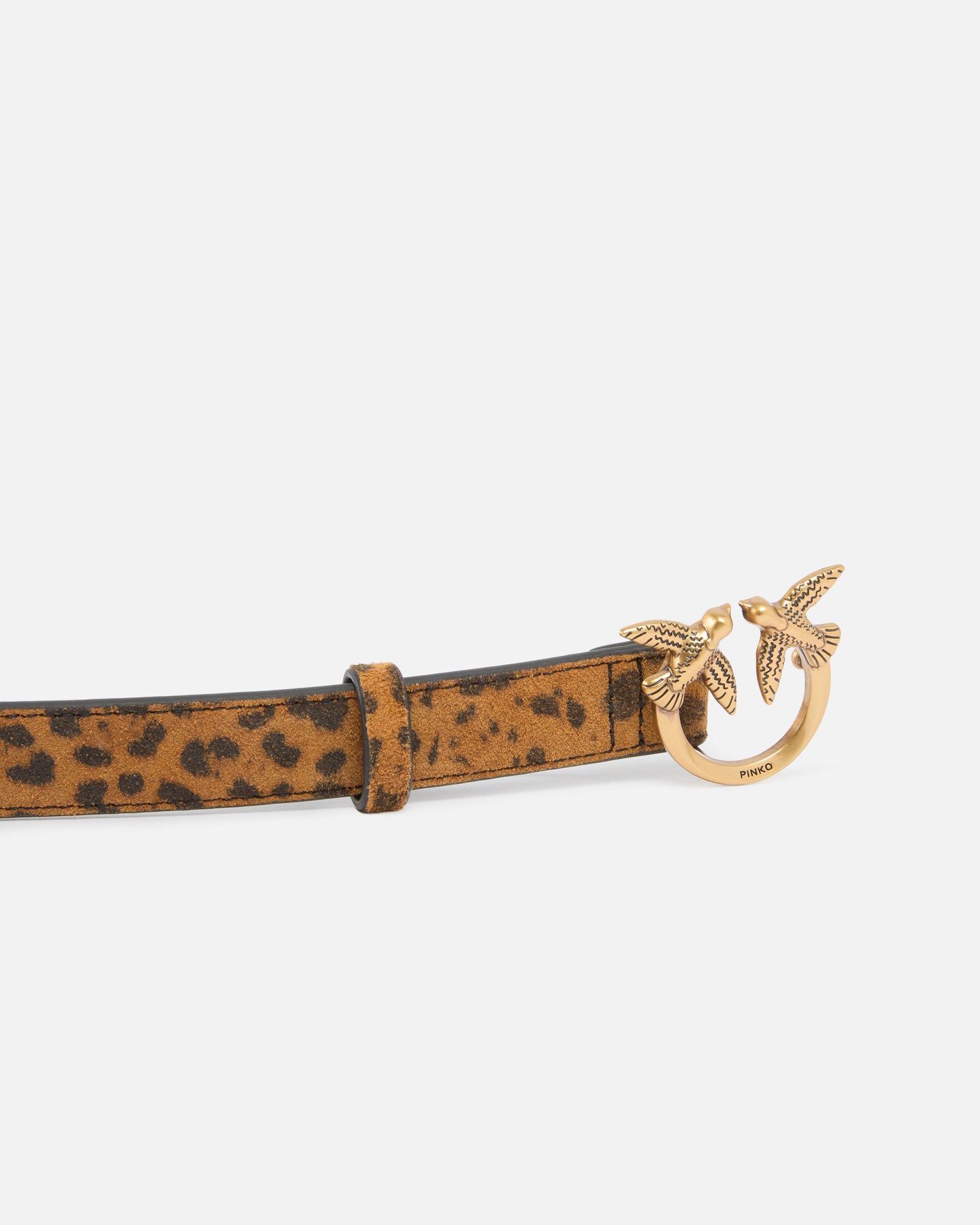 Leopard-print belt with Love Birds buckle, 2 cm