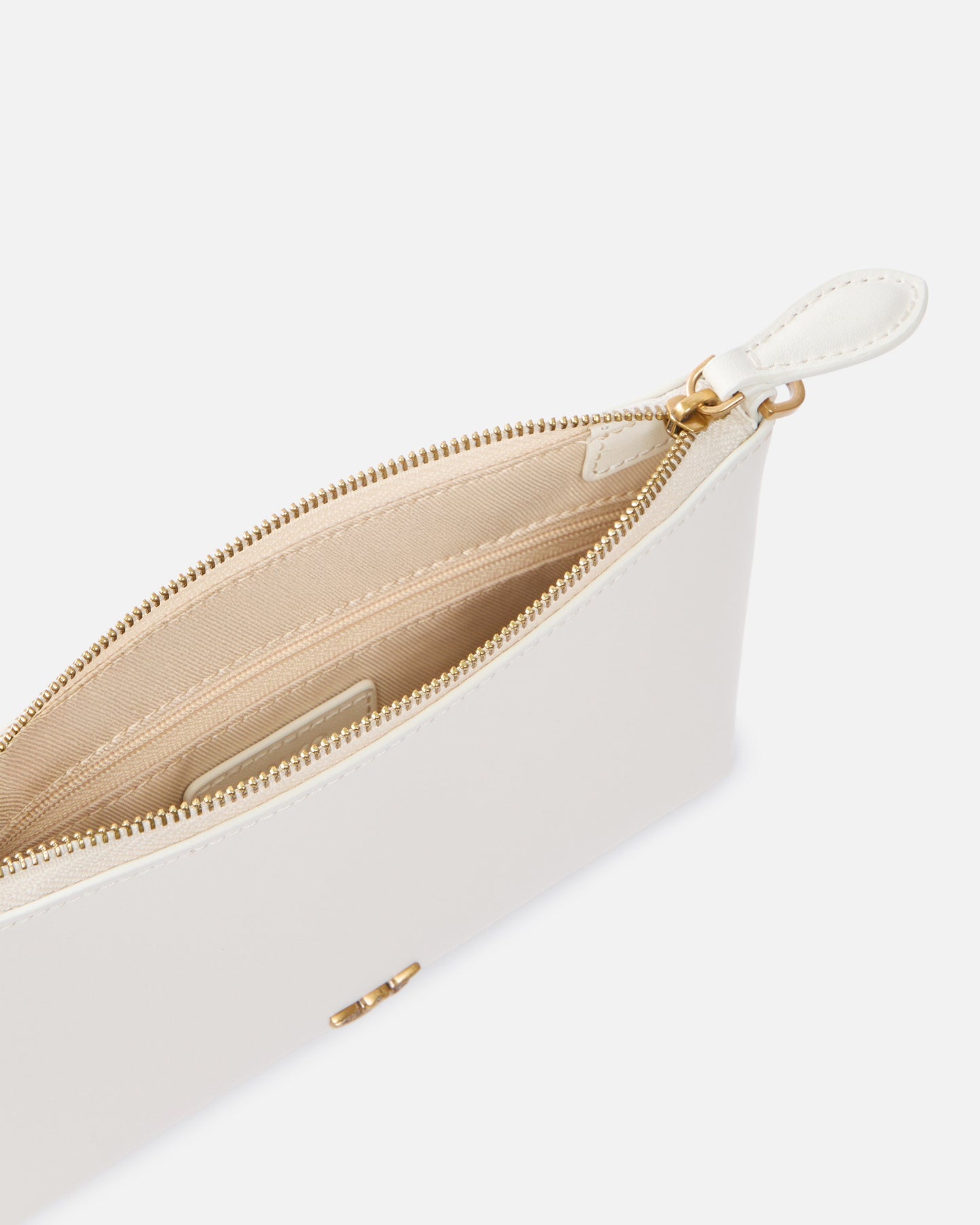 Flat leather clutch with Love Birds logo