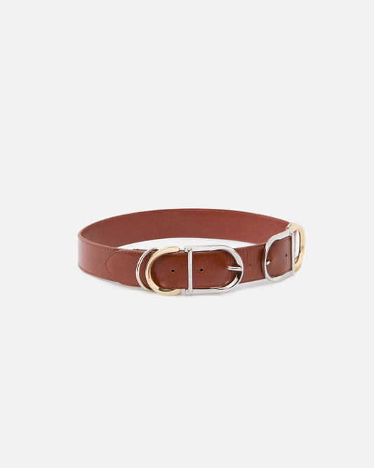 Shiny leather belt with metal loops, 4 cm