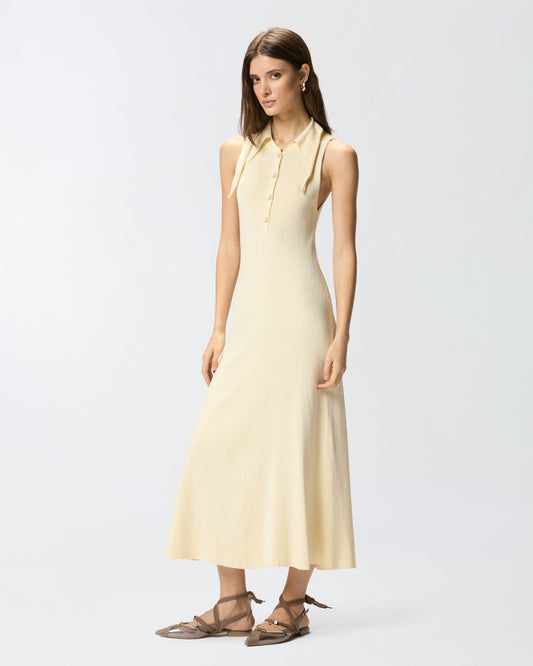 Long ribbed dress with bandana collar