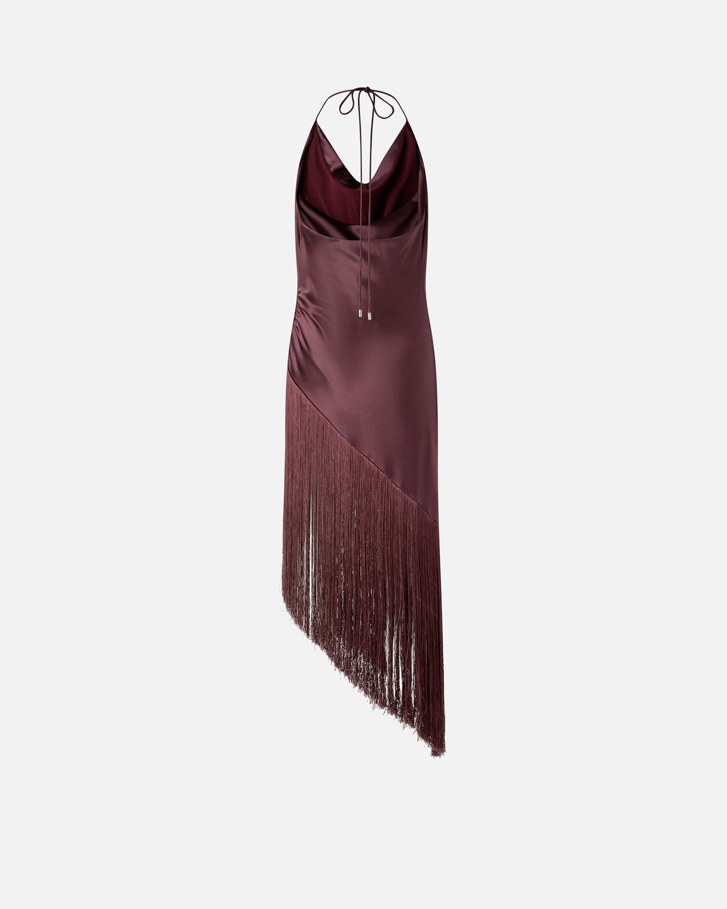 Asymmetrical top in satin with fringes