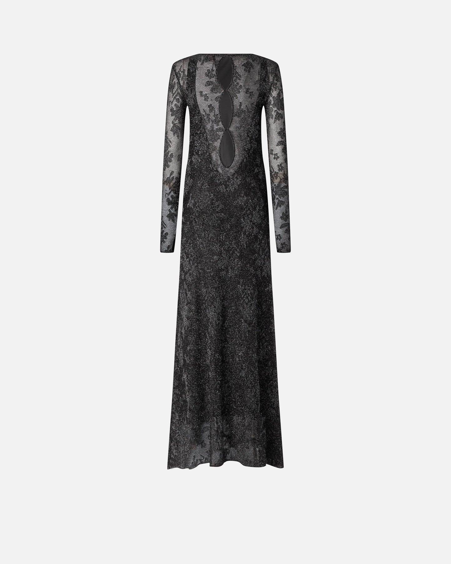 Long dress with mesh and floral lace