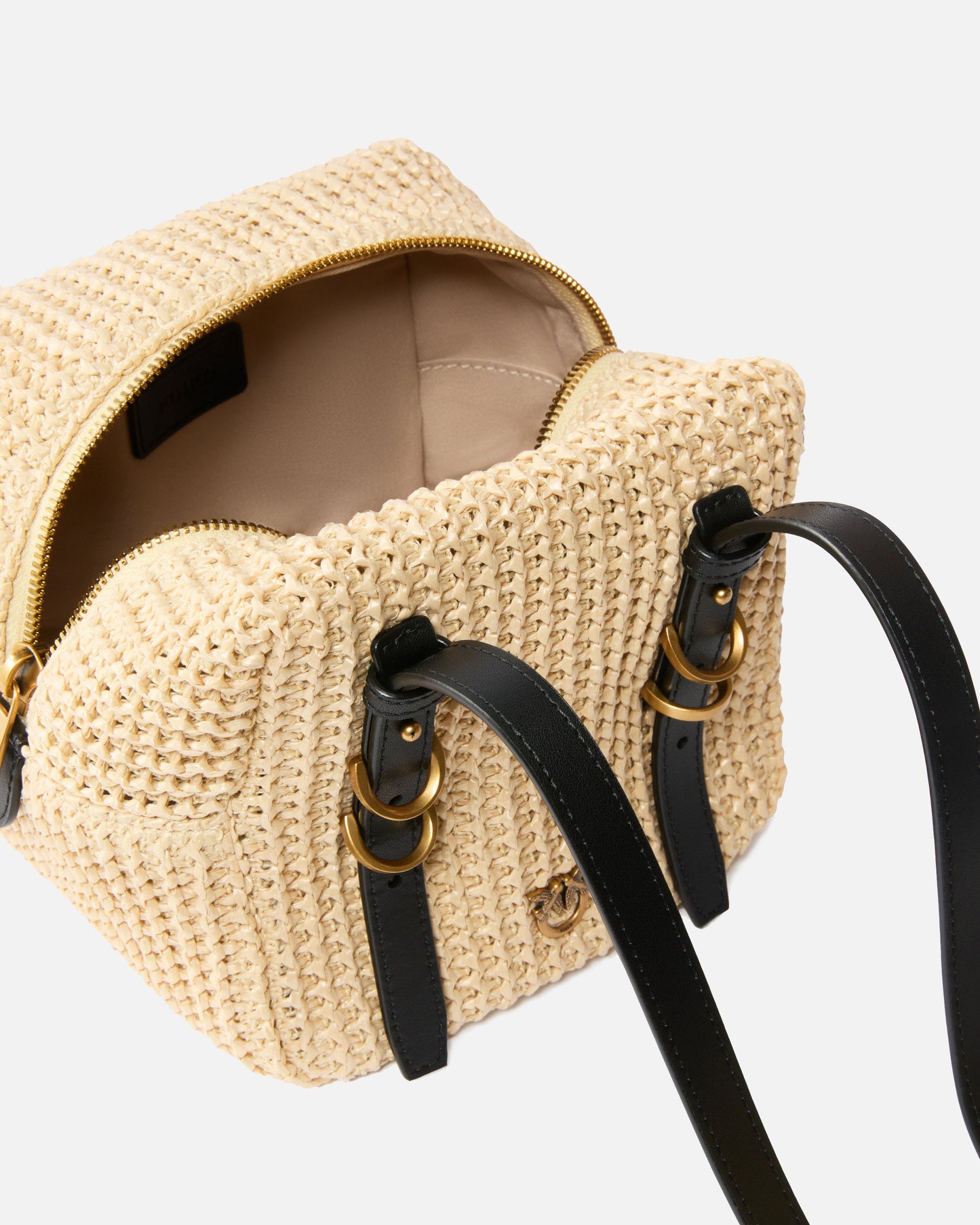 Raffia and leather shoulder bag