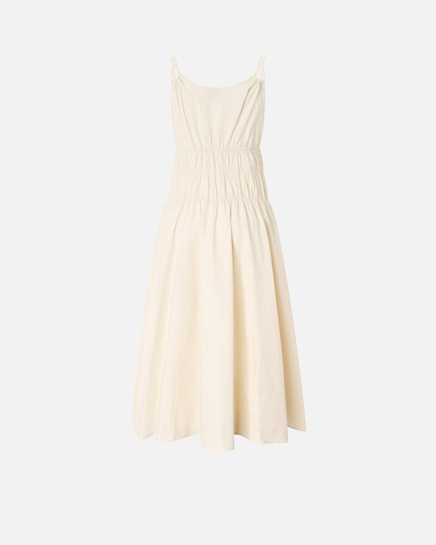 Sleeveless midi dress with pleats and gathering