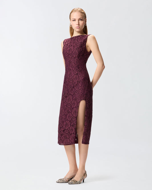 Floral lace dress with plunging rear neckline