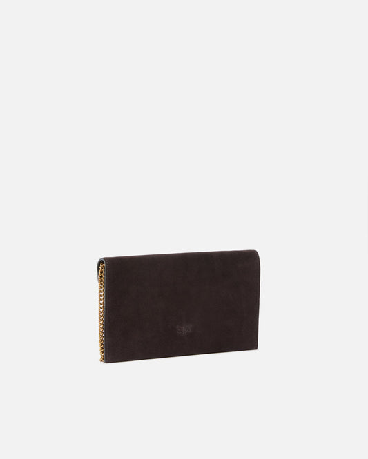 Small clutch bag in suede with studs and shoulder strap