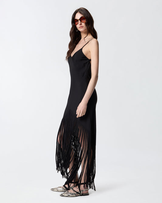 Long slip dress with fringing