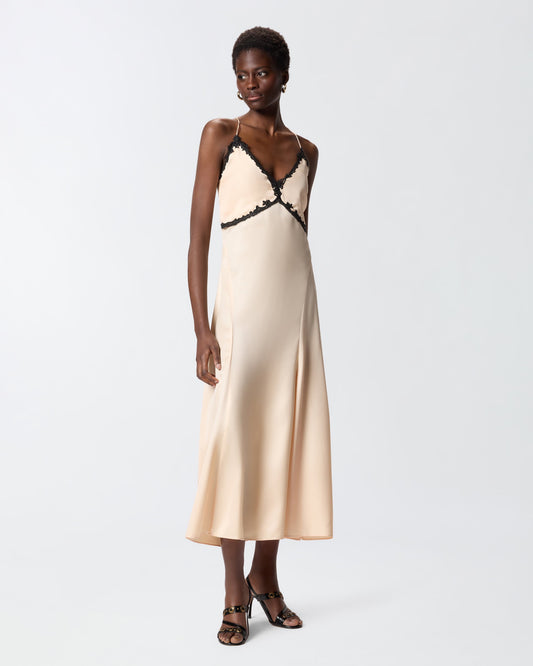 Long dress with lace inserts