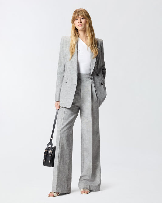 Double-breasted jacket in slub linen-blend fabric