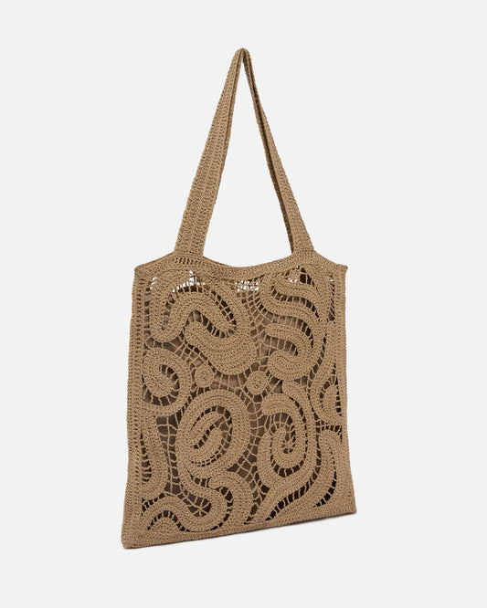 Medium shopper bag in geometric crocheted fabric
