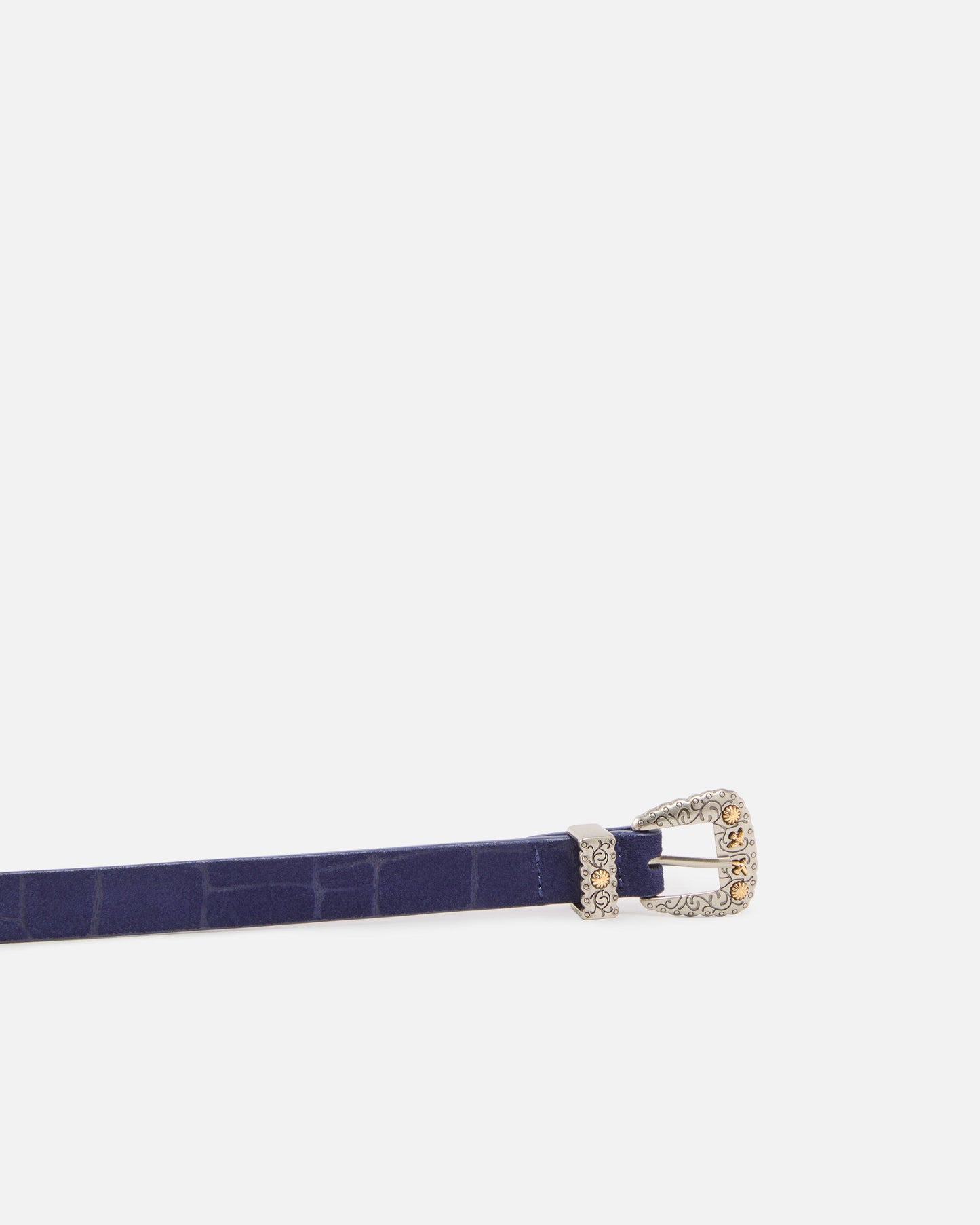 Crocodile-print leather belt with Texan buckle, 1.7 cm