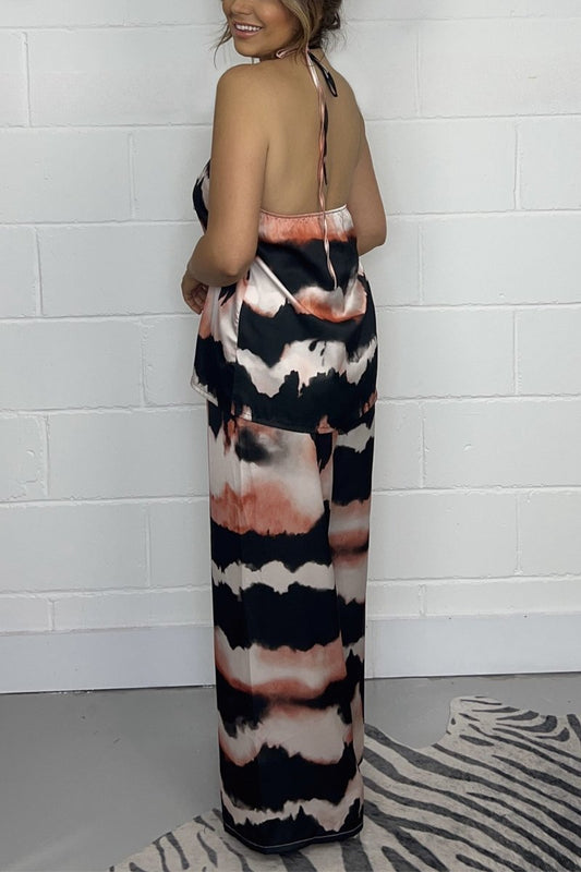 Damen Tie-Dye Neckholder-Top mit Schleife und passender Hose