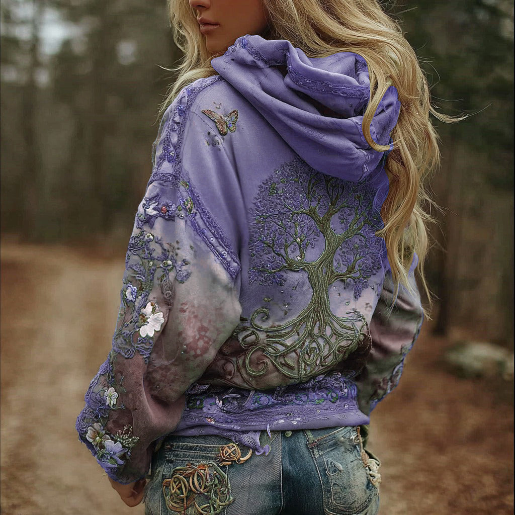 Damen Vintage Wikinger Lebensbaum Kunst Farbverlauf Bequemlichkeit Hoodie