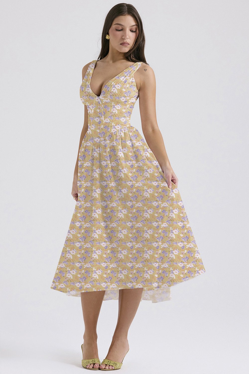 Elegantes V-Ausschnitt Schwingkleid mit Blumenmuster🌺Kaufe 2, versandkostenfrei