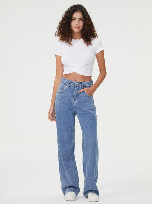 HDLTE Damen Jeans Weites Bein High Waist Baggy Jeans Loose Boyfriend Jeans Denim Hose Y2K