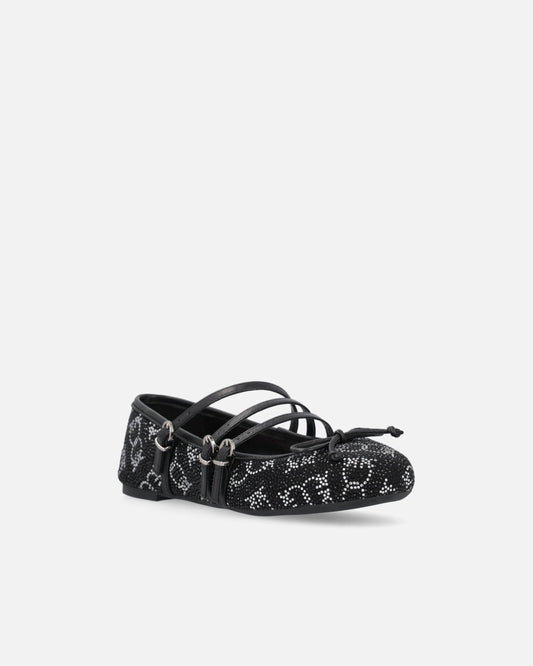 Monogram ballet flats with rhinestones and bow at the toe