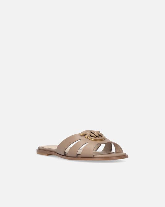 Leather slip-on sandals with Love Birds logo