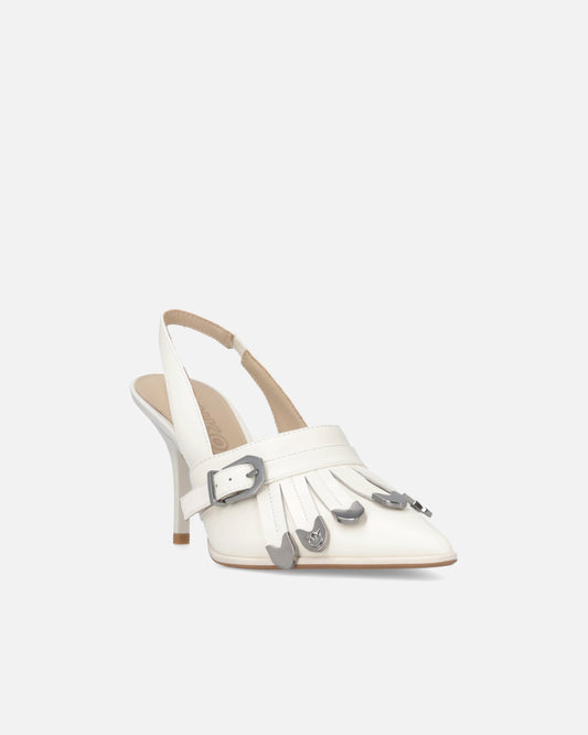 Leather slingbacks with saddlery-inspired details