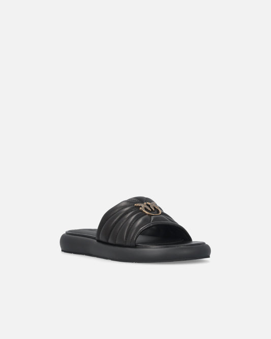 Perforated nappa leather slip-on sandals with Love Birds logo
