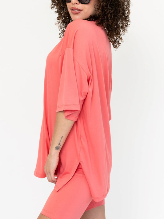 Damen Sommer Oversized Biker-Set mit Rundhalsausschnitt (2 kaufen, kostenloser Versand)