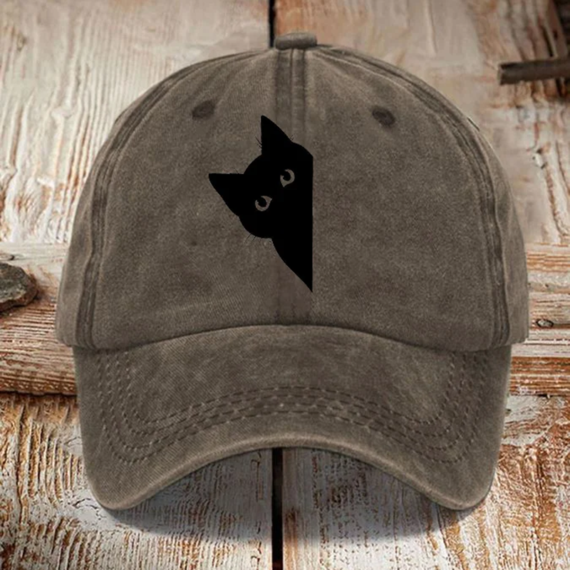 Japanische Kunst Schwarze Katze Druck Gewaschener Sonnenhut