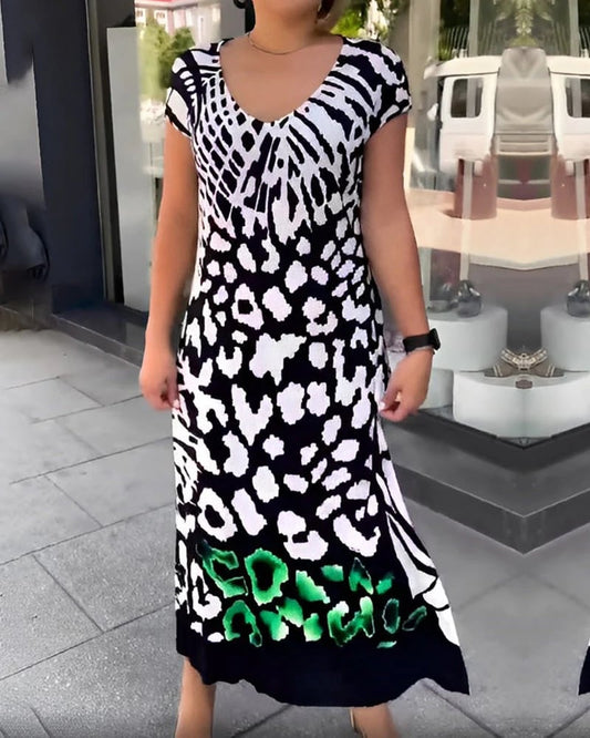 Lässiges kurzärmliges bedrucktes Kleid