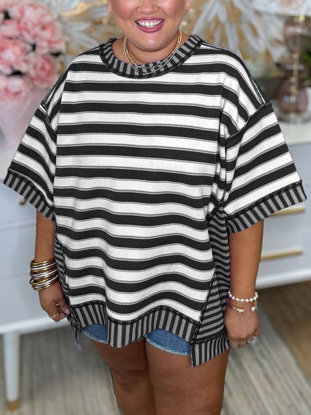 2024 Neues Oversized T-Shirt mit gemischten Streifen (2 kaufen, kostenloser Versand)