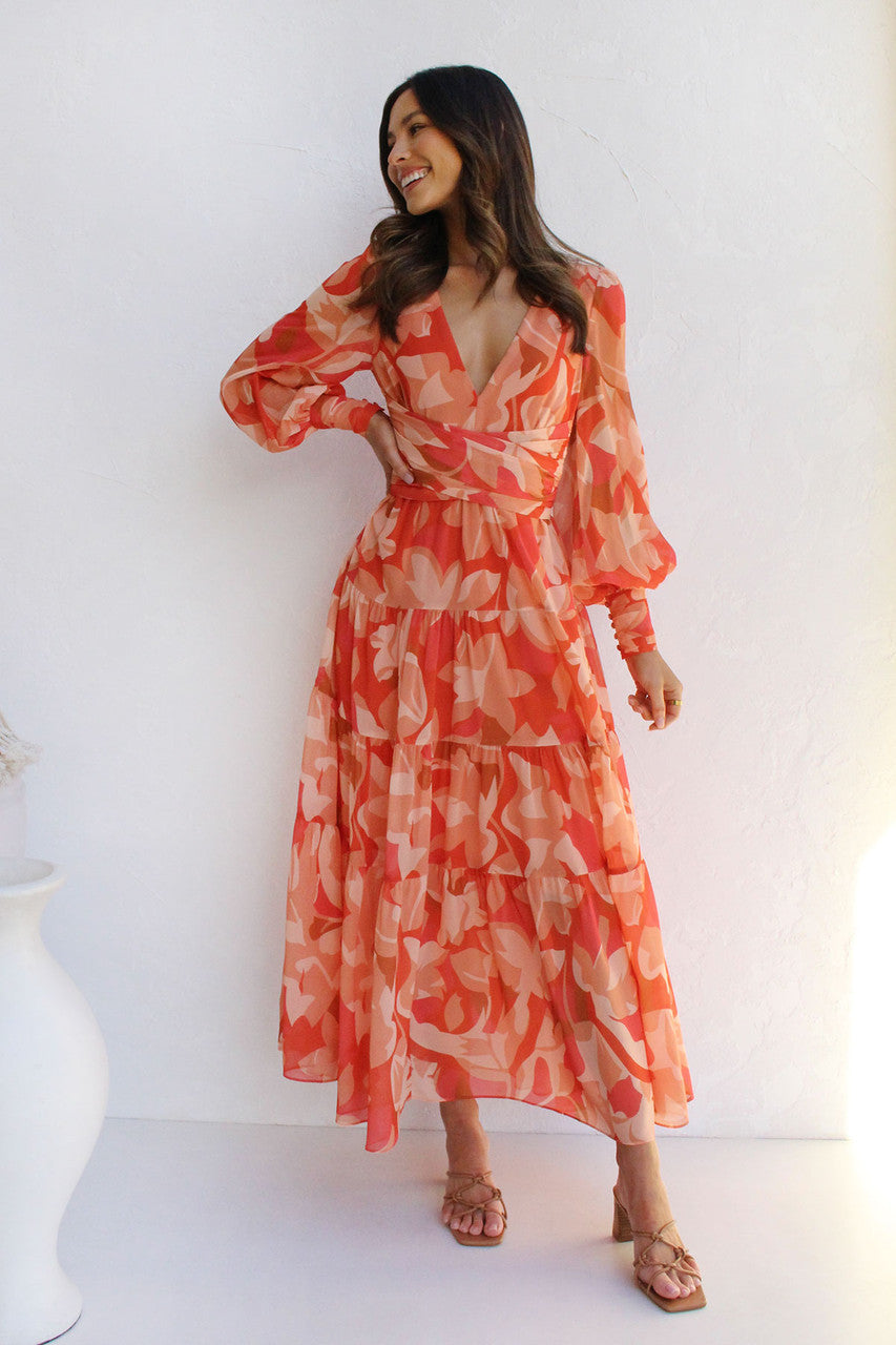 Painted Inspiration Blumen-Maxikleid mit Ballonärmeln