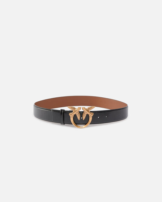 Leather belt with Love Birds buckle, 4 cm