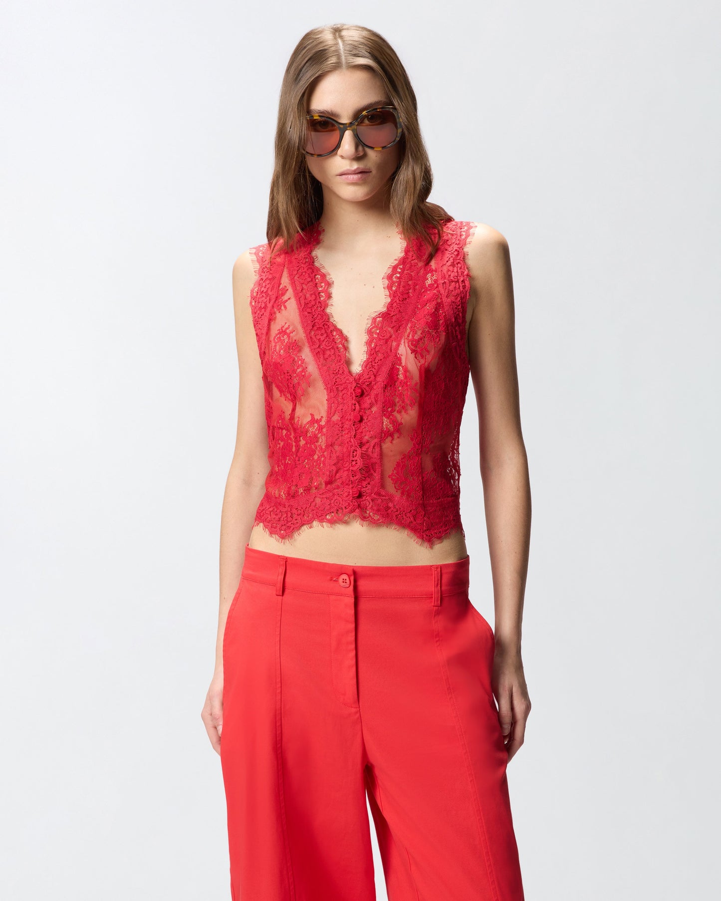 Floral Valenciennes lace vest
