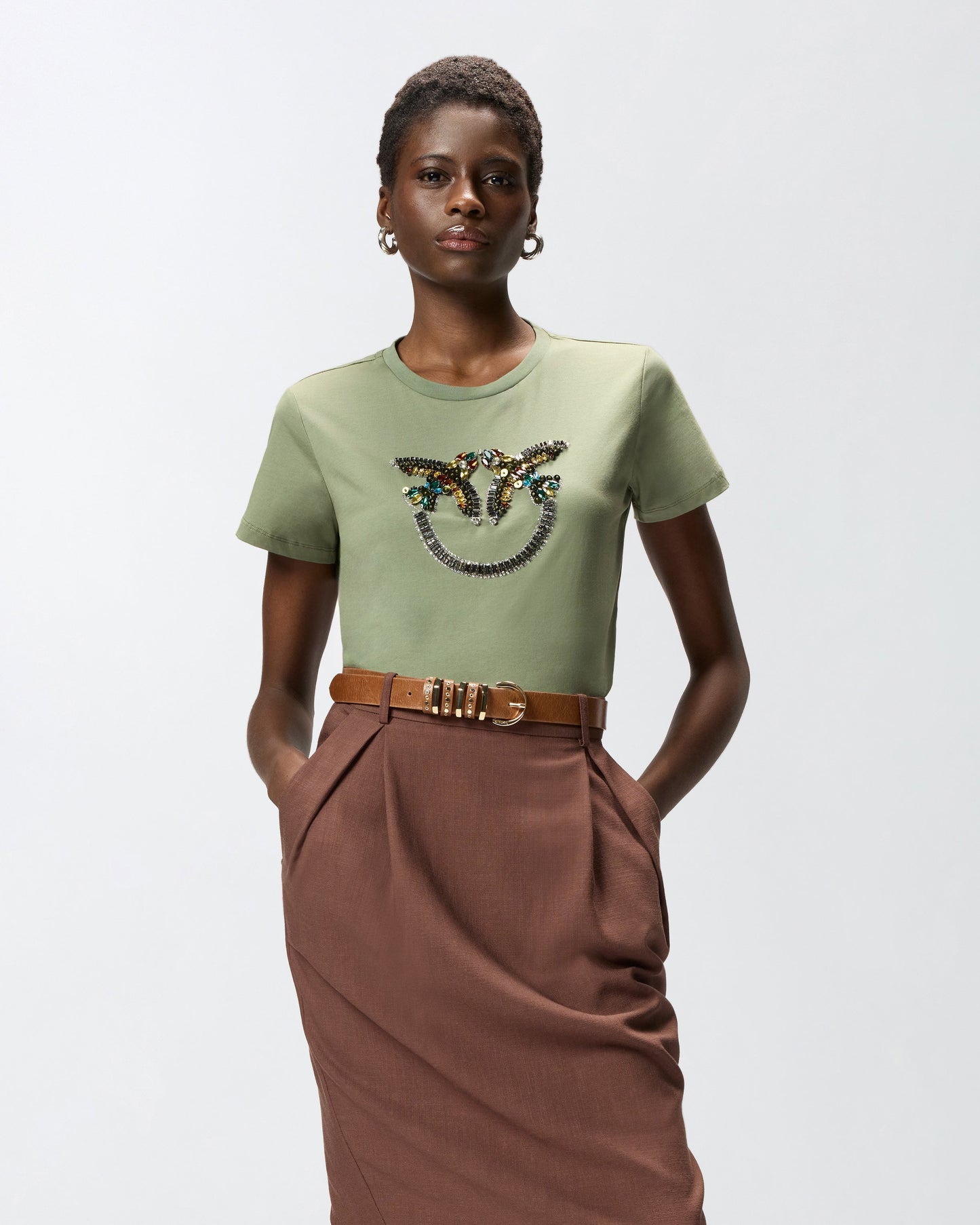 T-shirt with Love Birds jewel maxi embroidery