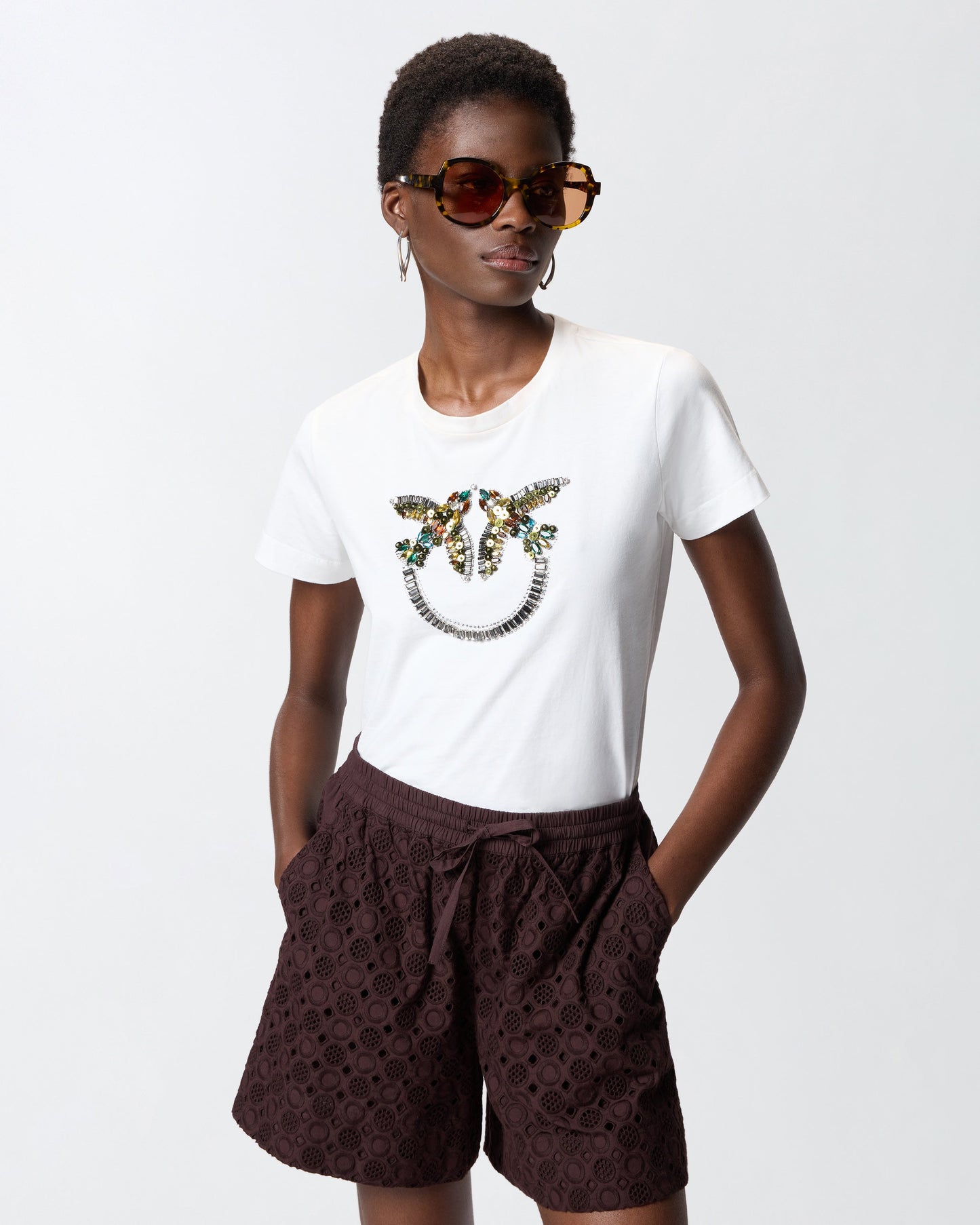T-shirt with Love Birds jewel maxi embroidery