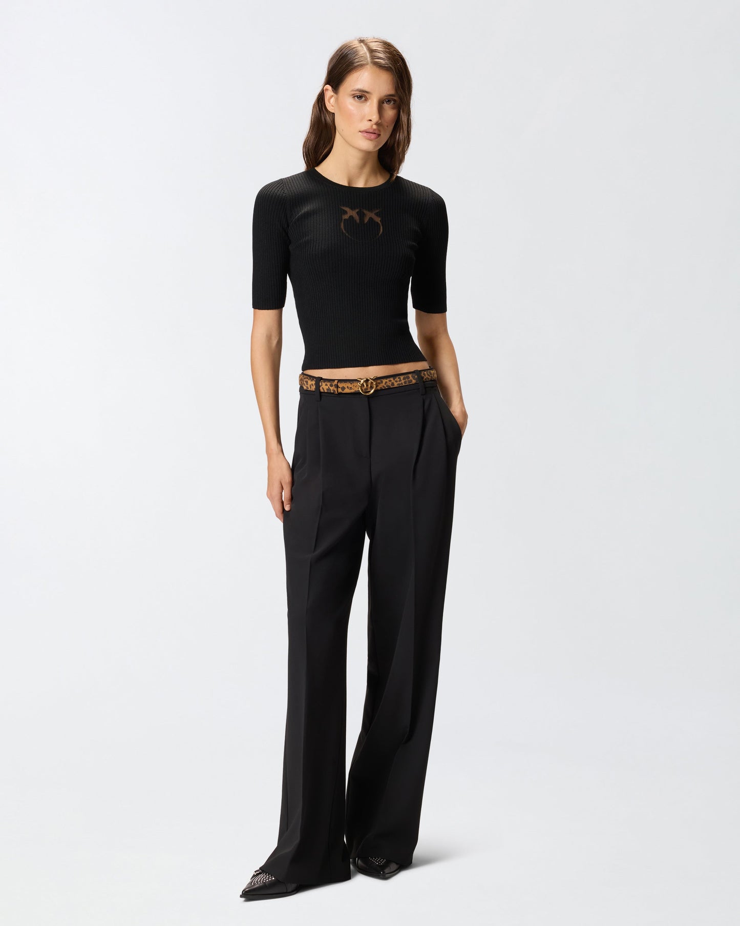 Short-sleeved wool sweater with logo
