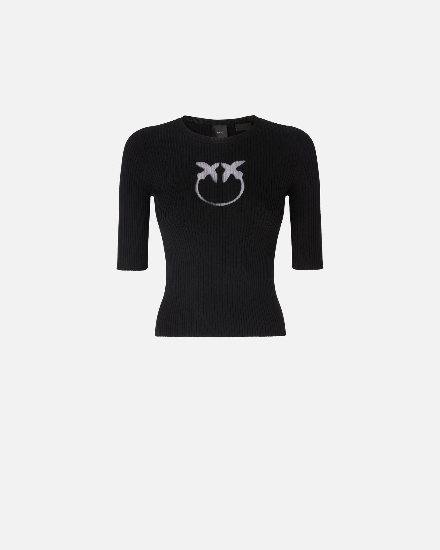 Short-sleeved wool sweater with logo