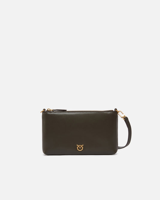Flat leather clutch with Love Birds logo