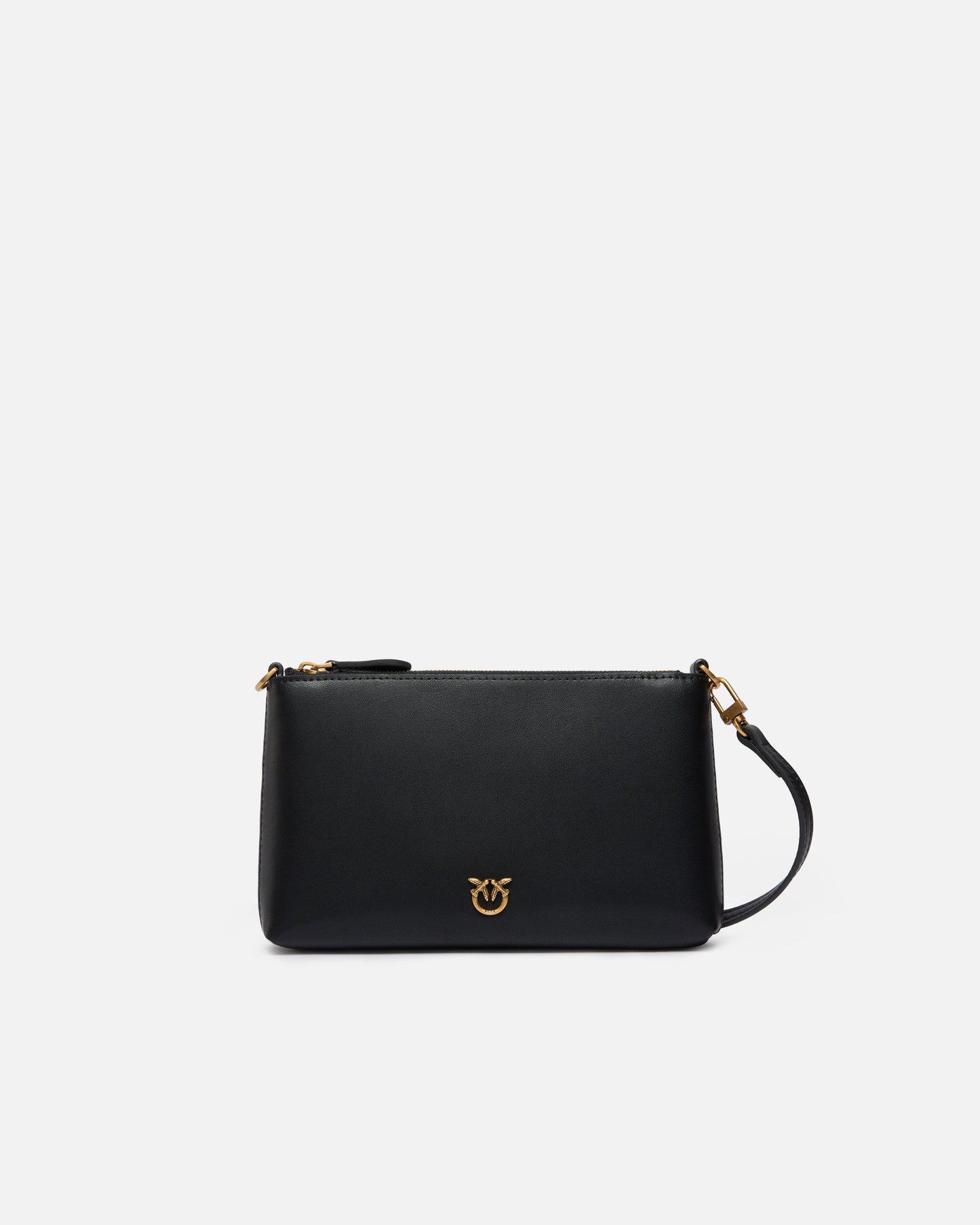 Flat leather clutch with Love Birds logo