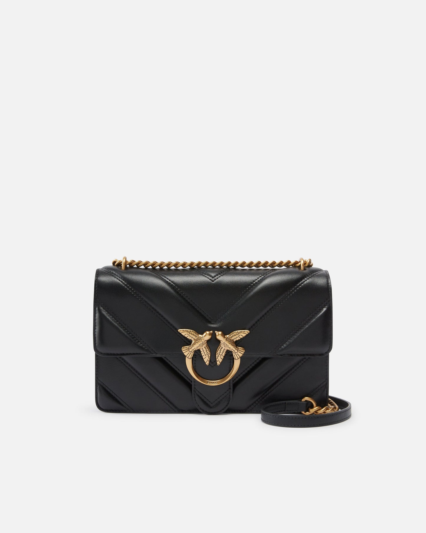 Medium Love Bag pebbled leather crossbody bag with V-shaped pattern and logo