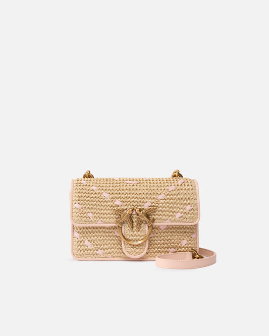Mini Love Bag One Light small handbag in chevron raffia and leather