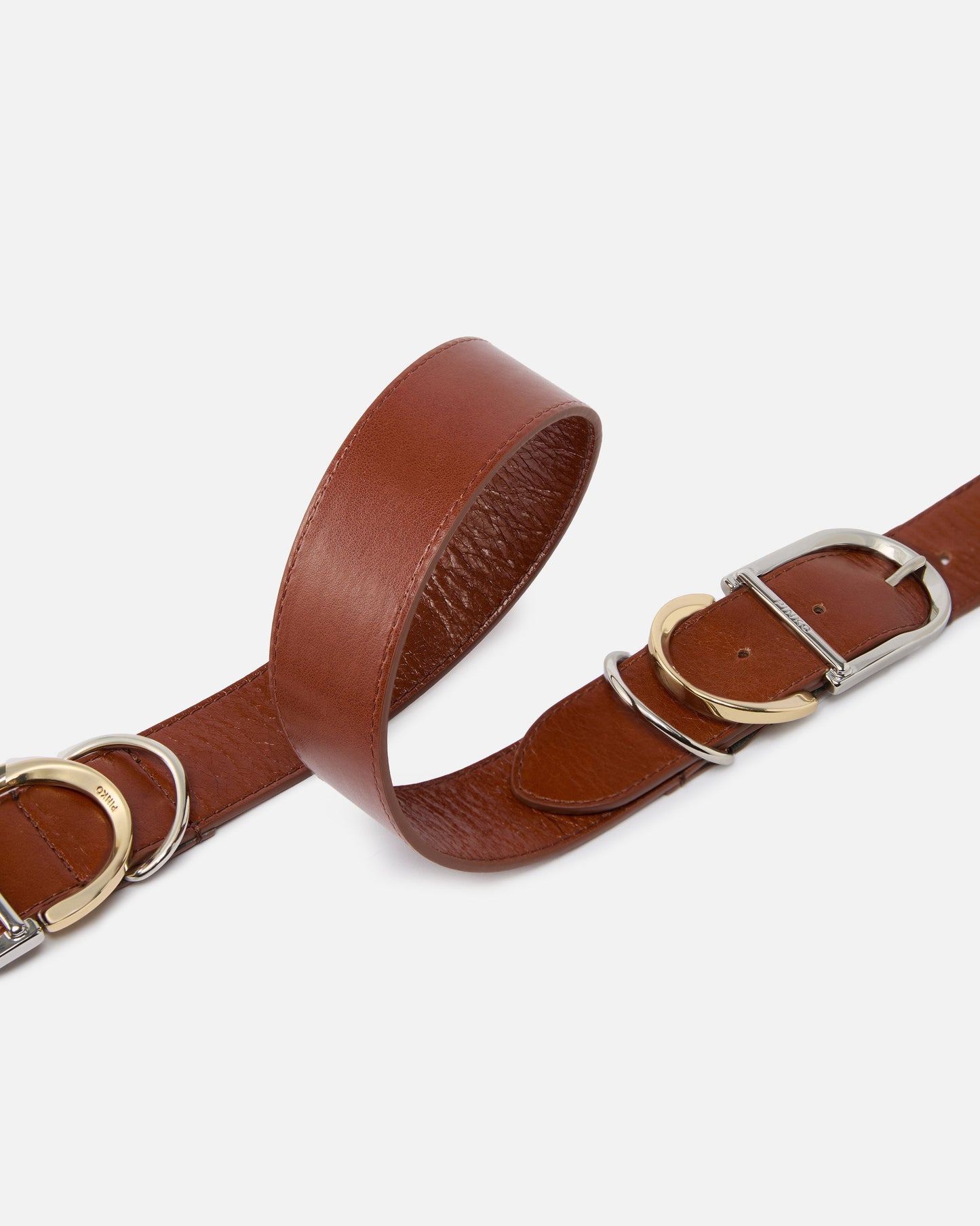 Shiny leather belt with metal loops, 4 cm