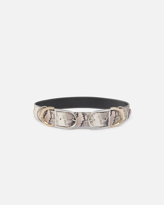 Belt with python print and metal loops, 4 cm
