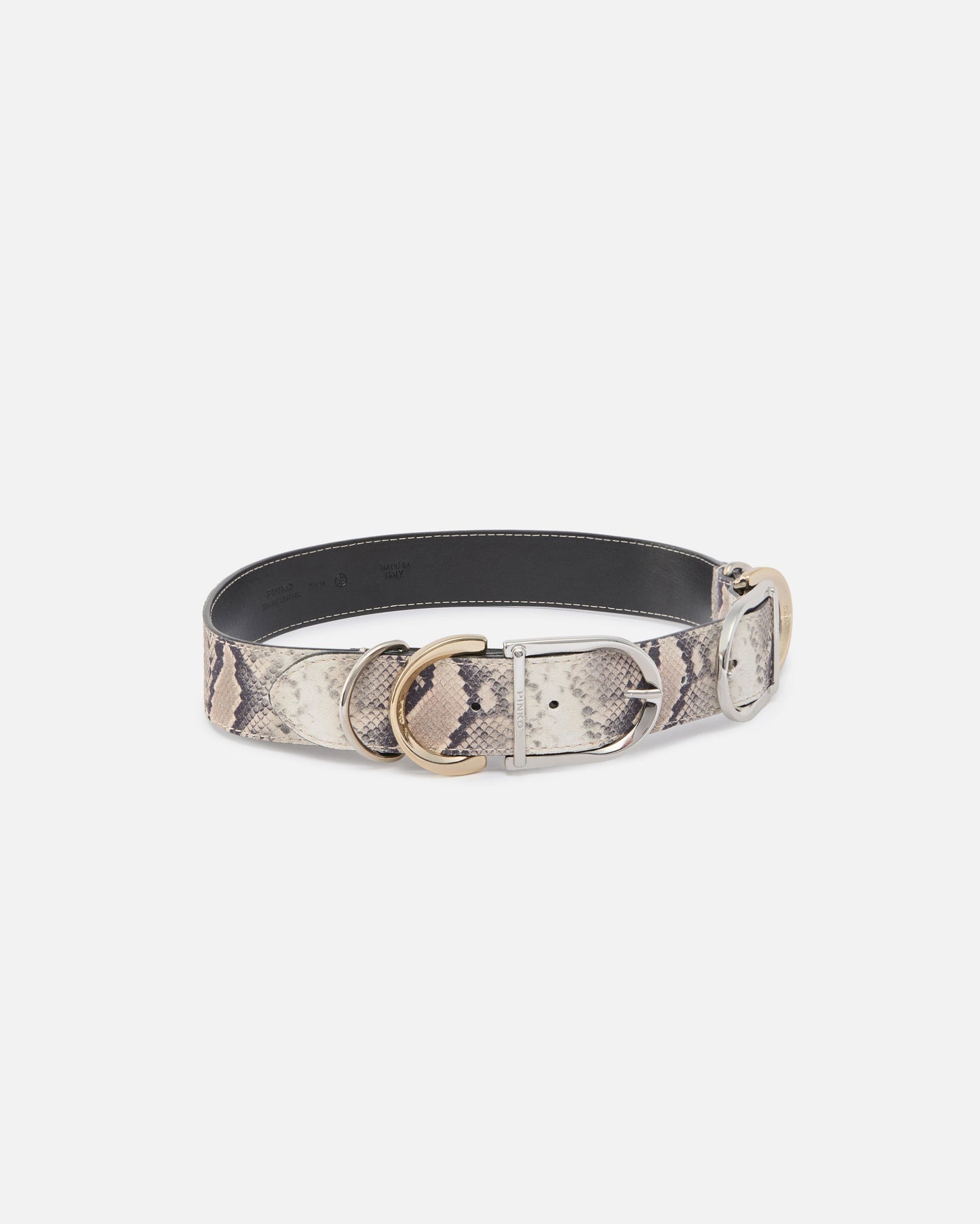 Belt with python print and metal loops, 4 cm