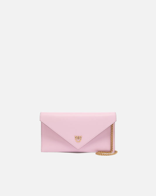 Small smooth leather envelope clutch bag with Love Birds logo