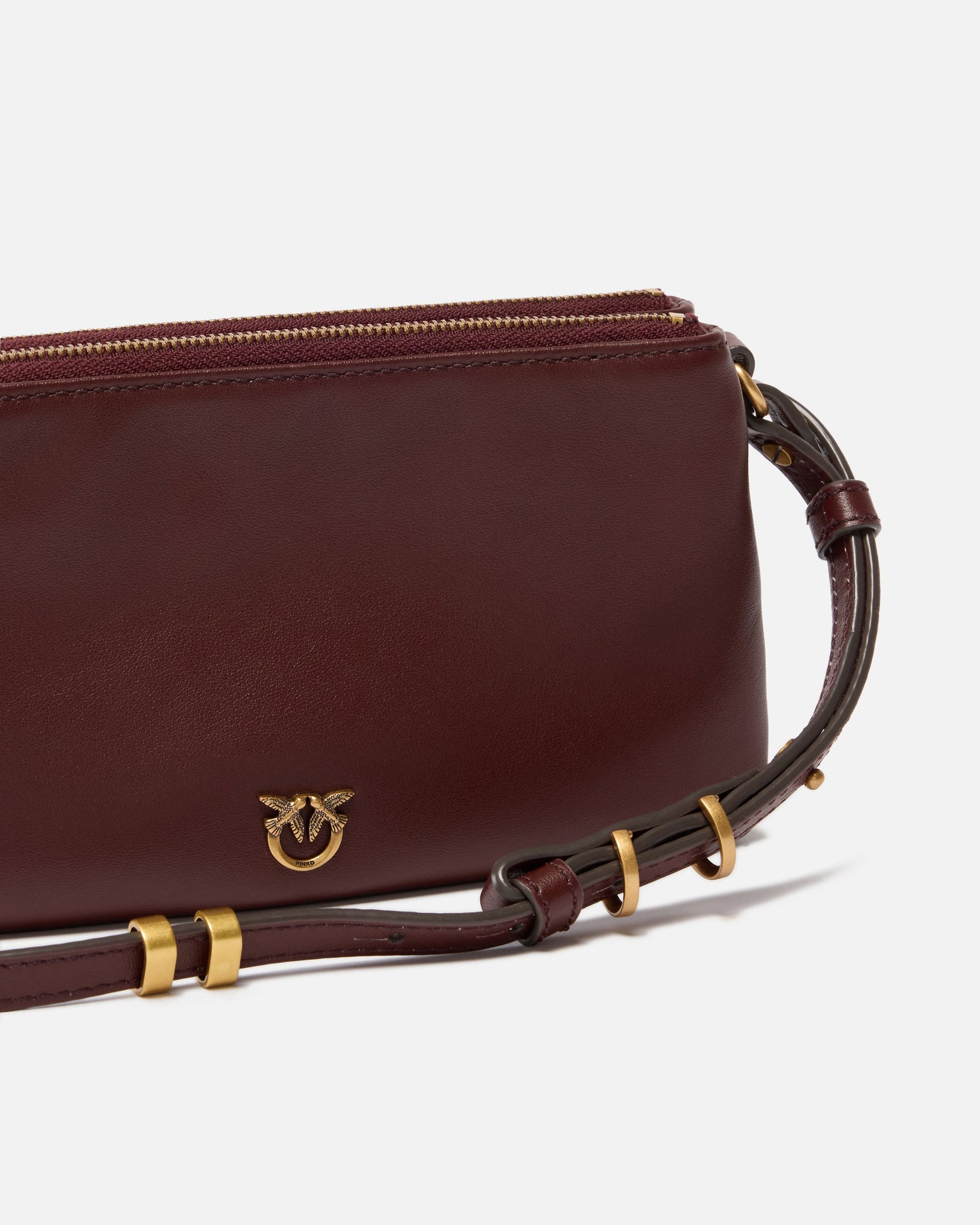 Leather Mini Double Bag with shoulder strap