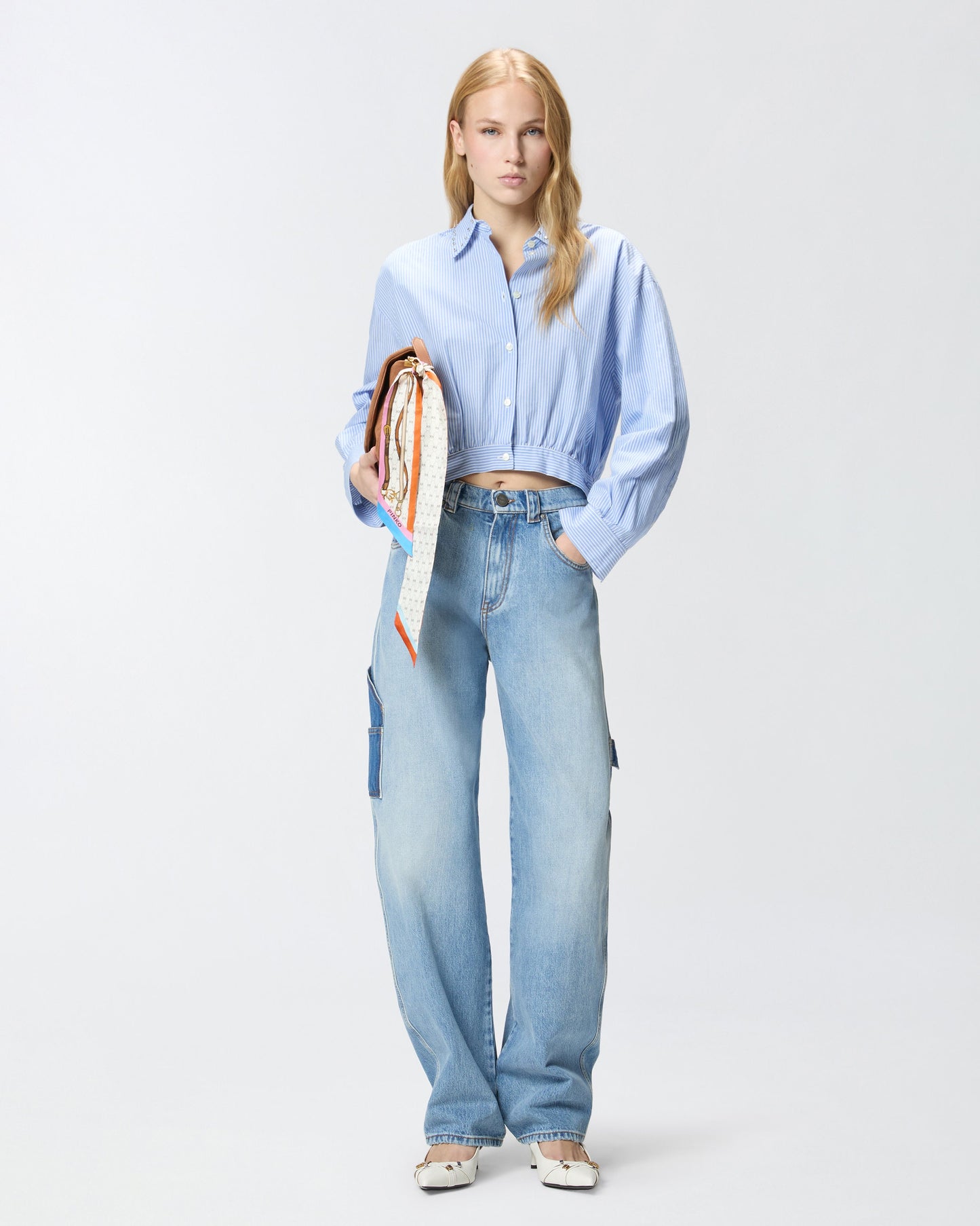 Two-tone balloon-fit jeans