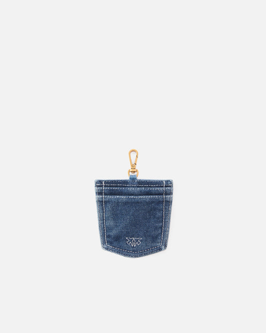 Pocket-shaped card holder charm in denim