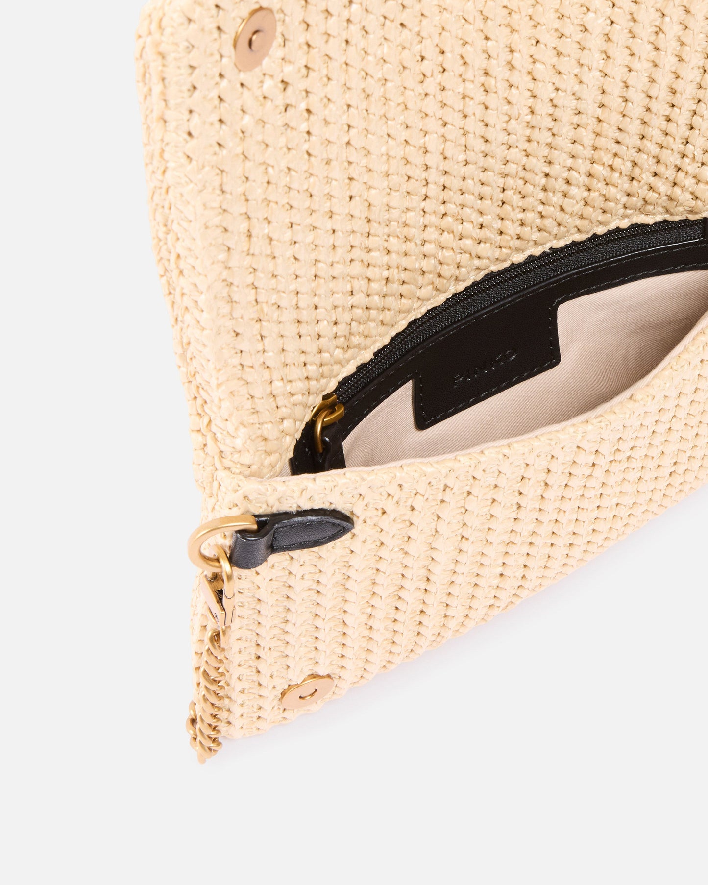 Love Bag Click Soft Horizontal Mini crossbody clutch in raffia