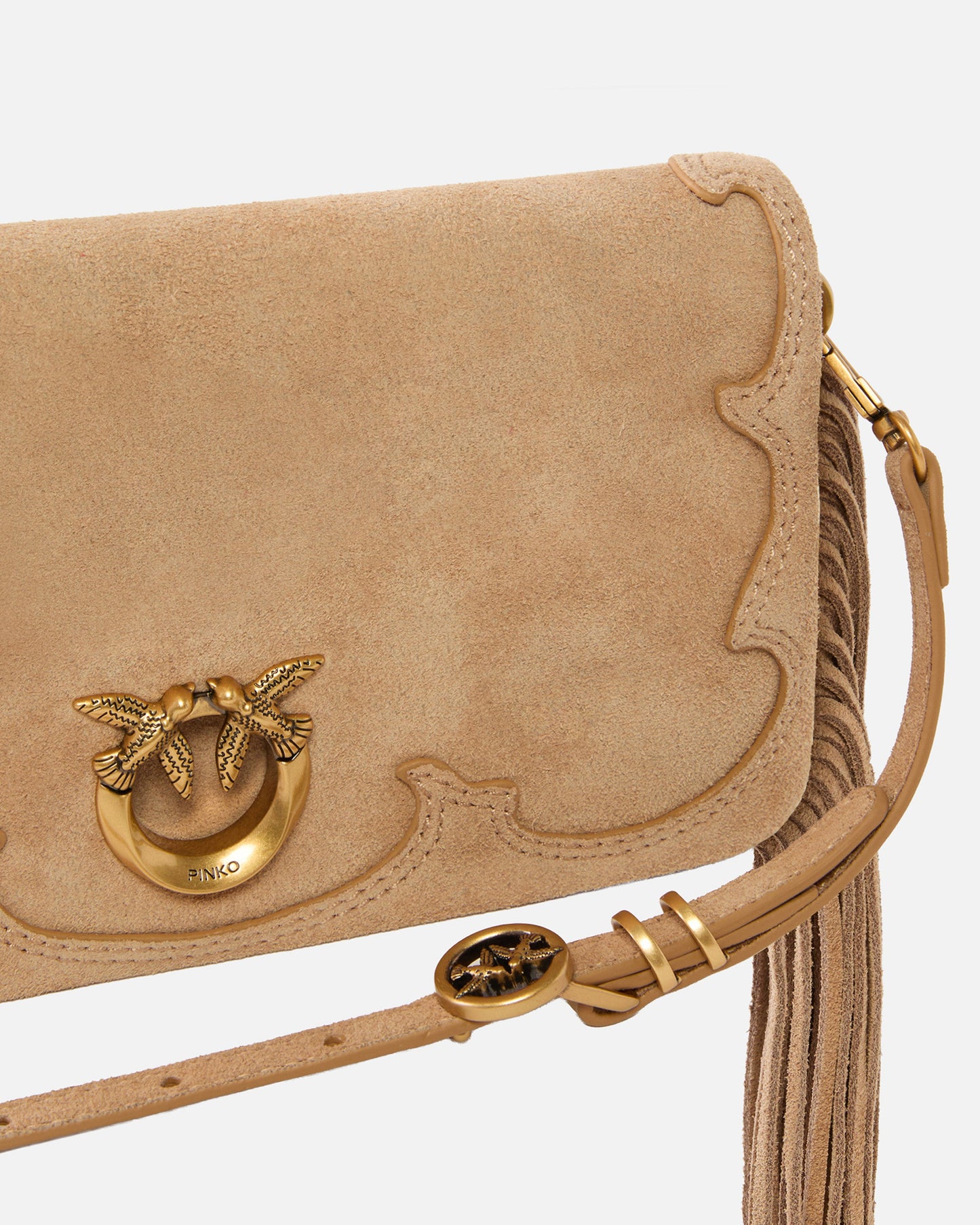 Love Bag Click Soft Horizontal Mini crossbody clutch in suede with fringing
