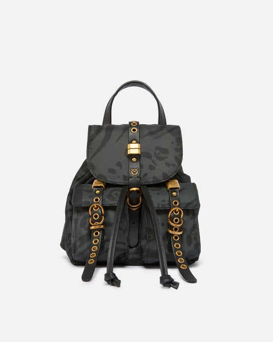 Small nylon backpack with animal print