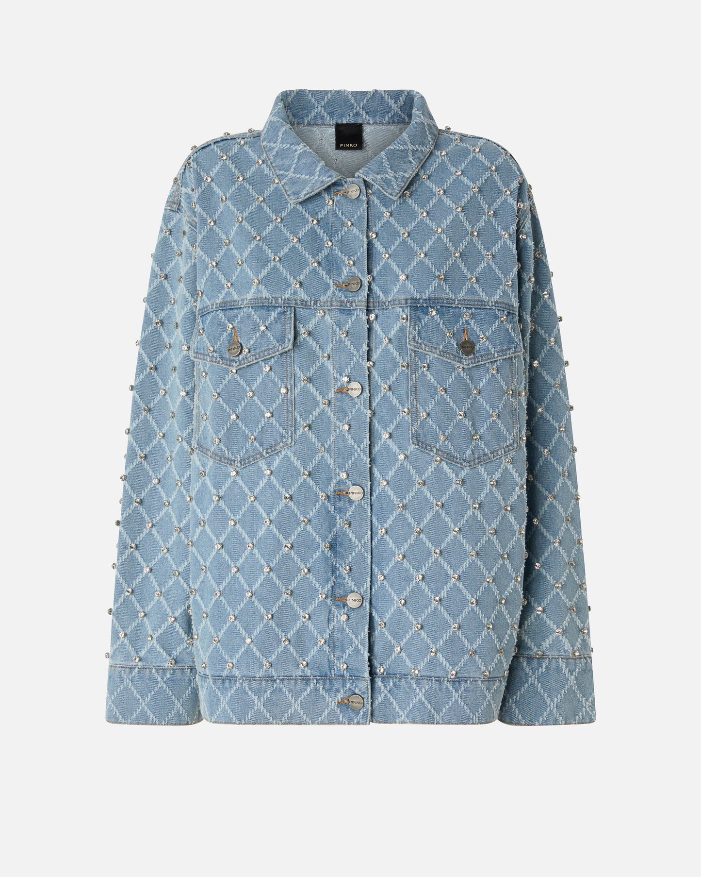Denim jacket with diamond and rhinestone motif
