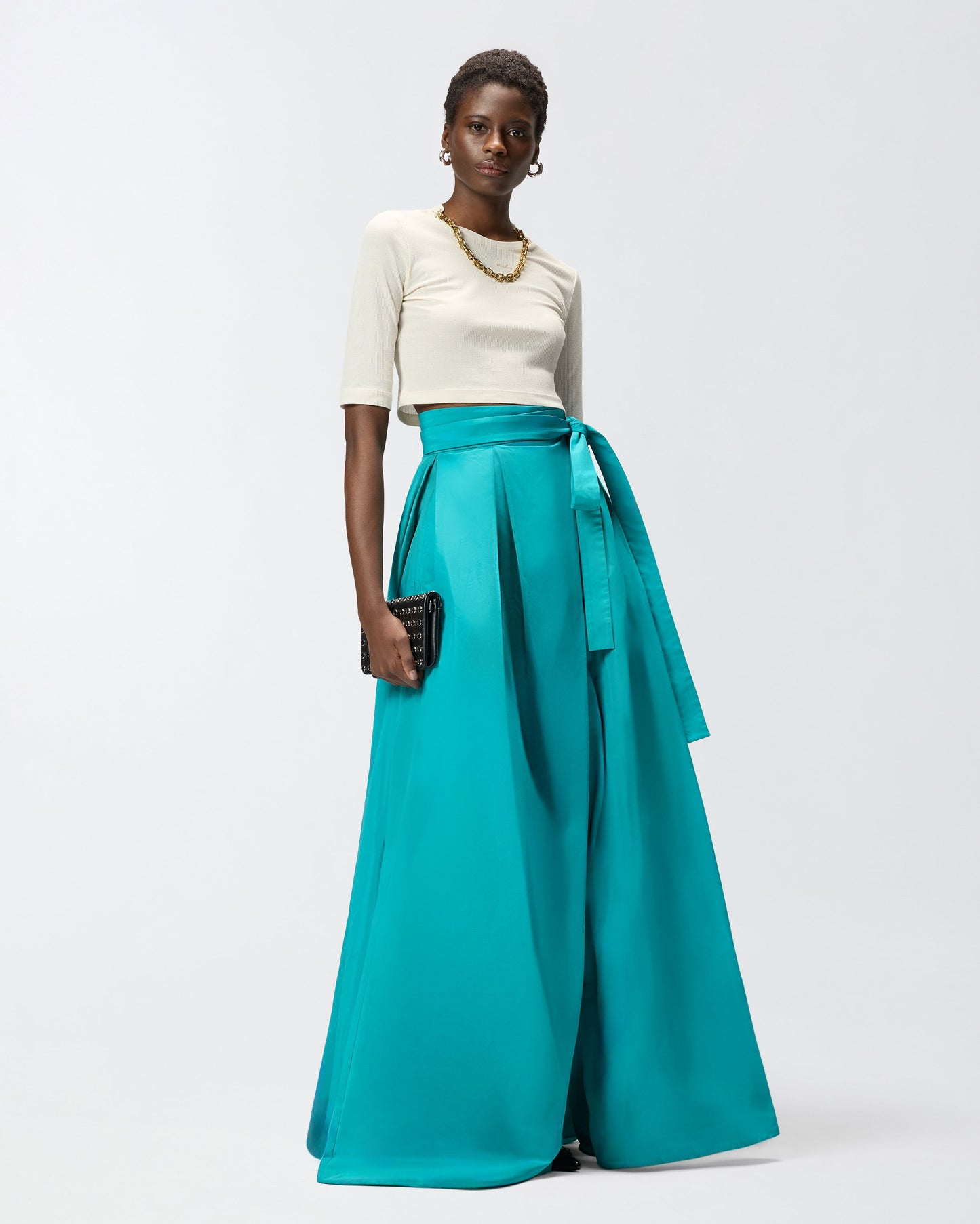 Long wrap skirt with bow